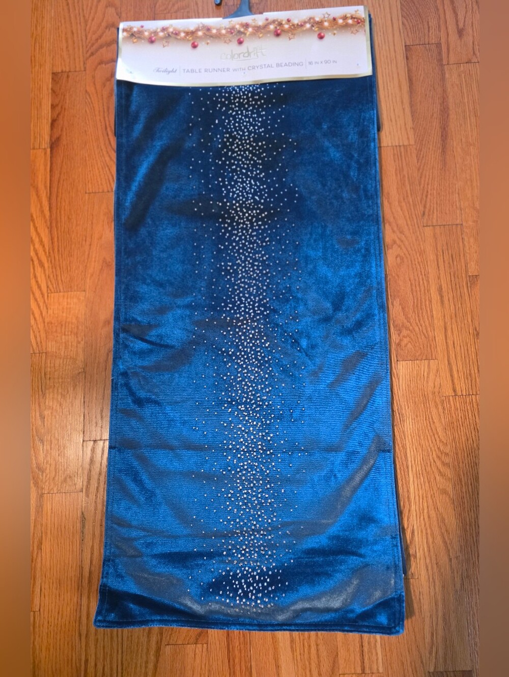 Blue Table Runner With Crystal Beading 16" X 90" NWT